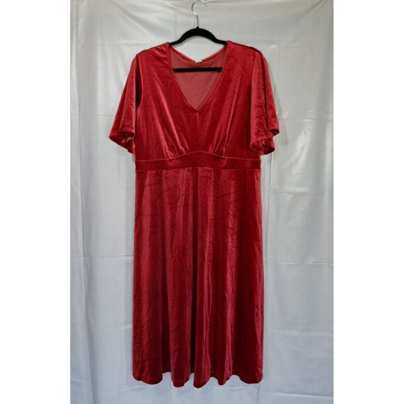 Old Navy Short Sleeve Velvet Fit & Flare Midi Dress XL Wine Red Holiday - Picture 1 of 13